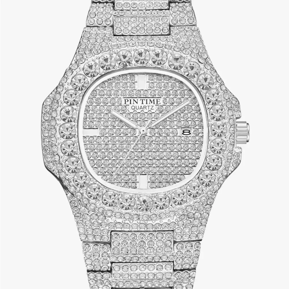 VVS Bustdown Iced Out Unisex Steel Luxury Simulated Diamond Watch Hip Hop